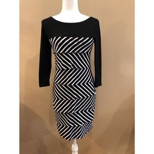 White House Black Market 3/4 Sleeve Layered Tiered Stripe Sheath Dress, Sz XS